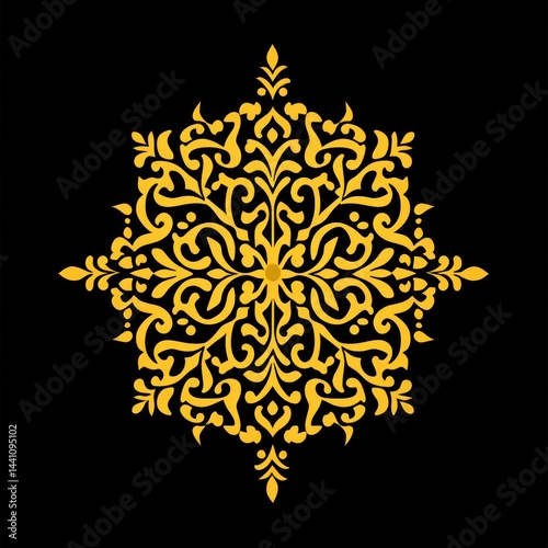 Ornate Gold Design on Black Background. Possible use for wallpaper or textile design