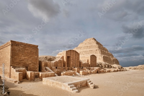 Saqqara, Egypt - January 2, 2024: The Pyramid of Djoser (or Djeser and Zoser), or Step Pyramid in the Saqqara necropolis