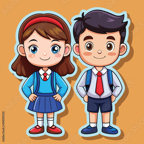 Cute Cartoon Students in School Uniform