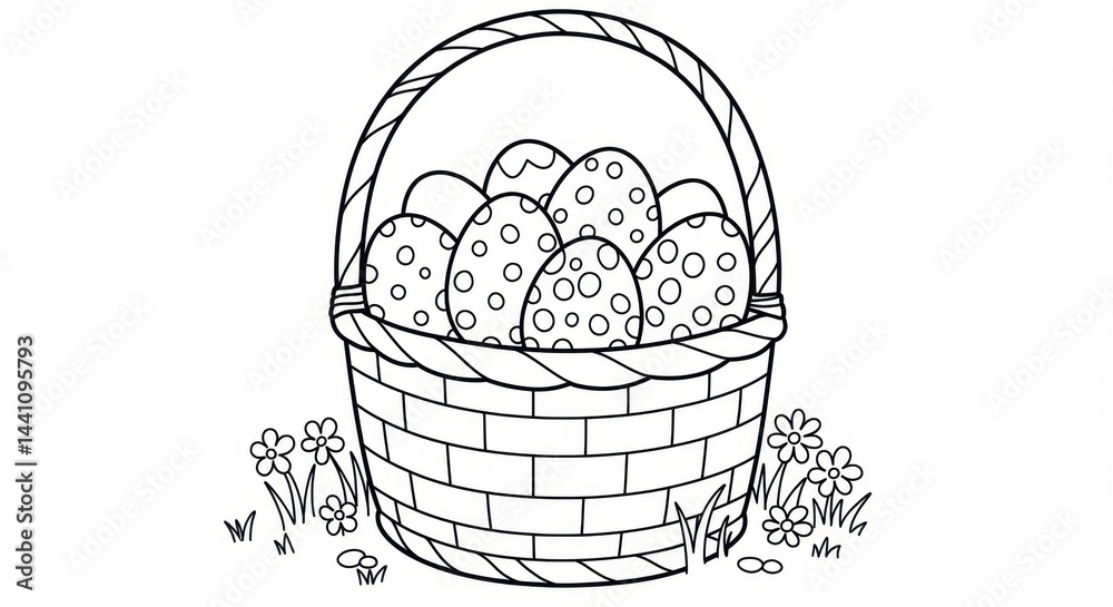 Fototapeta premium Easter Egg Coloring Page: A Basket of Outlined Eggs