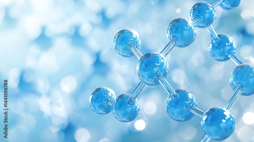Close-up of a molecular structure with blue spheres connected by bonds Close-up of a molecular structure with blue spheres connected by bonds