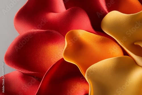 Close-up view of vibrant red and orange sculpted petals. photo