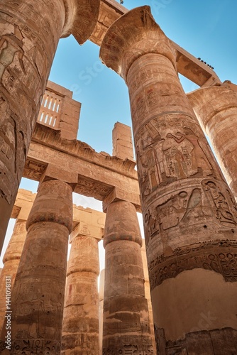 Luxor, Egypt - December 26 2023: Hypostyle Hall with huge columns in Karnak temple