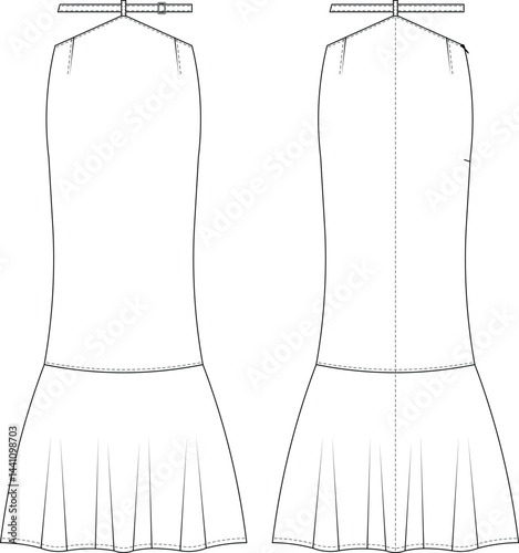 drop waist rise belted darted tailored fit and flared frilly ruffled mermaid a line long midi maxi skirt template technical drawing flat sketch cad mockup fashion woman design style model 
