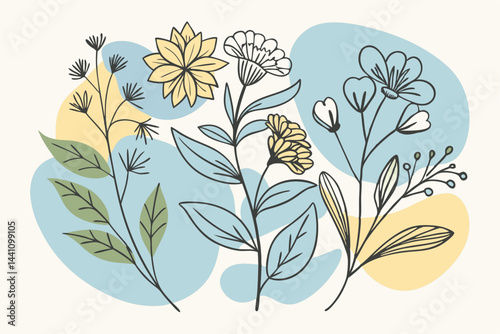 Set of different flowers and brunch from flat editable stroke. Luxury line floral collection for wedding invitation art, design template of save the date card. Botanical vector illustration.