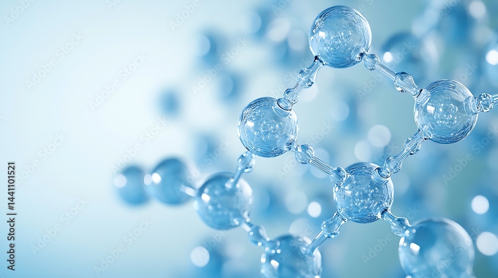 Close-up of a molecular structure with blue spheres connected by bonds Close-up of a molecular structure with blue spheres connected by bonds