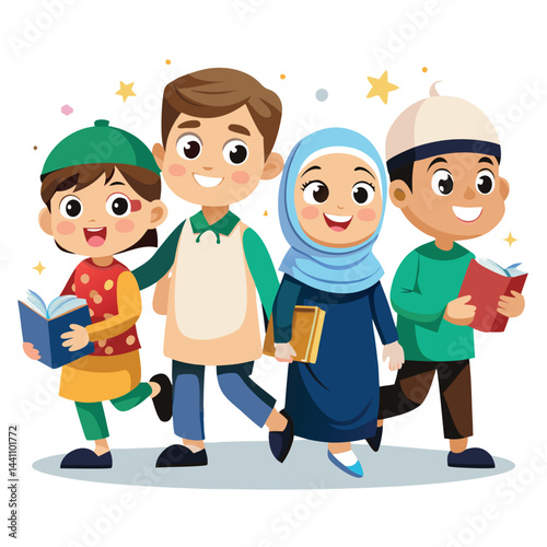Happy Children with Books
