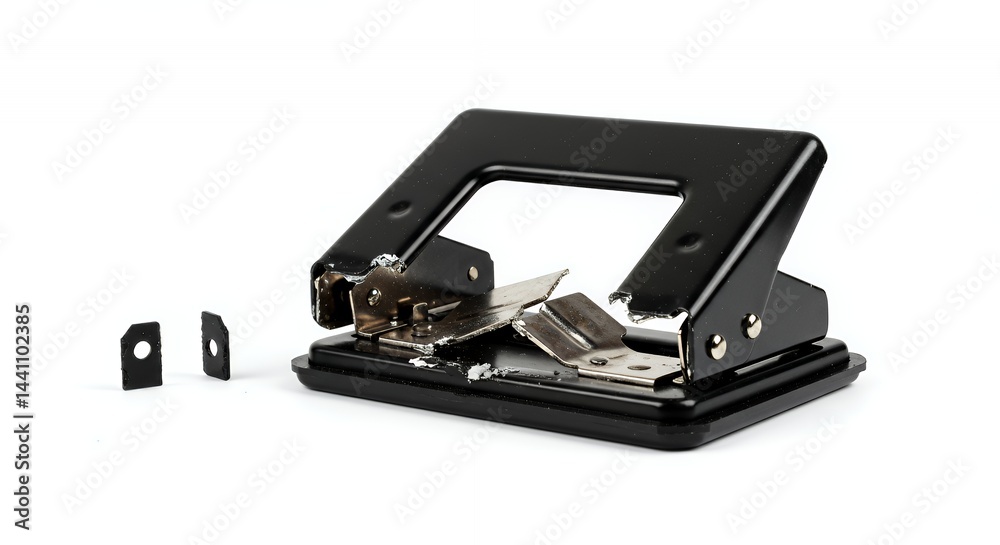 Severely Damaged Hole Punch Machine Isolated Against Plain White Background with Realistic Detail for Ads Promotion Needs Severely Damaged Hole Punch Machine Isolated Against Plain White Background with Realistic Detail for Ads Promotion Needs