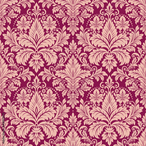 damask seamless pattern background. Classical luxury old fashioned damask ornament, royal  seamless texture for wallpapers, textile, wrapping. Exquisite floral baroque template.