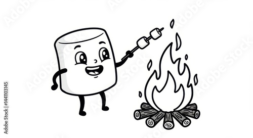 Cartoon Marshmallow Roasting Over a Fire