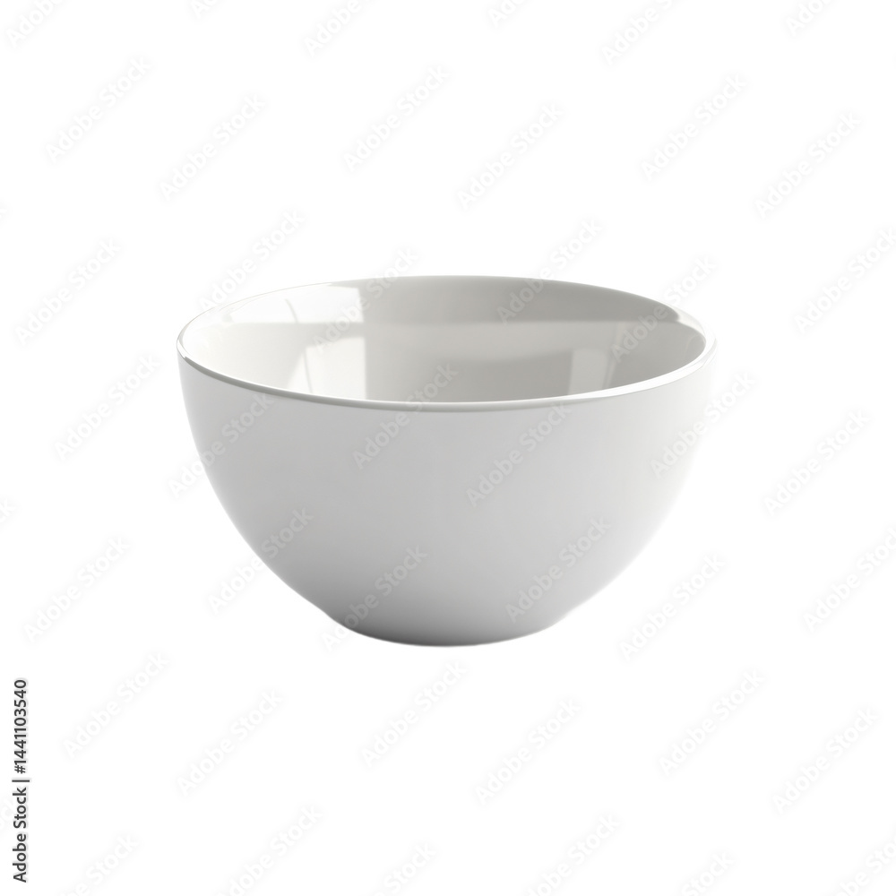 Glossy, round, white ceramic bowl, with a smooth surface, suitable for use as tableware. Glossy, round, white ceramic bowl, with a smooth surface, suitable for use as tableware.