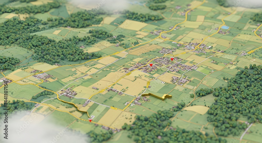 Fototapeta premium Detailed Aerial View of Village Topographic Model
