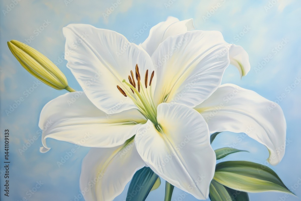 Fototapeta premium Close-up painting of a single white lily.