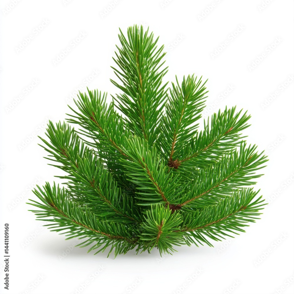 Fresh Green Fir Sprig Arrangement on White Background for Nature Decor