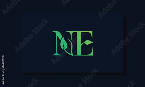 Minimal leaf style Initial NE logo