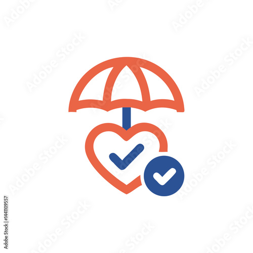 Health insurance symbol with heart and umbrella icon  