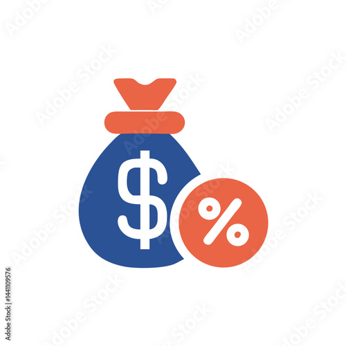 Money bag with percentage symbol representing income tax  