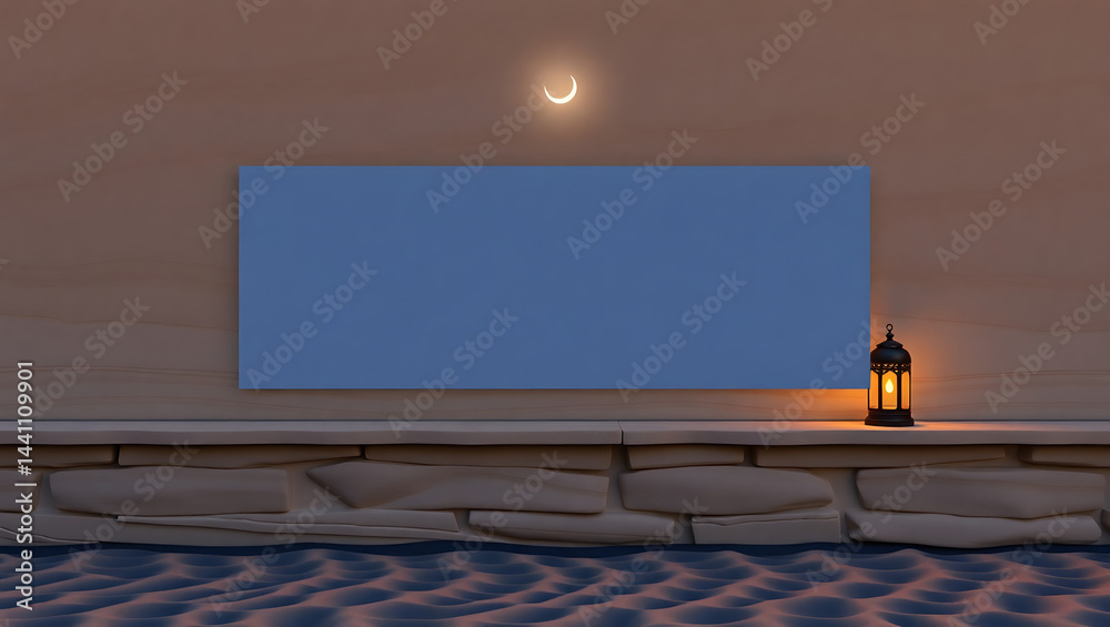 Ramadan Festival Banner Mockup Blank Template for Desert Scene