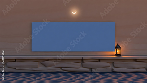 Ramadan Festival Banner Mockup Blank Template for Desert Scene