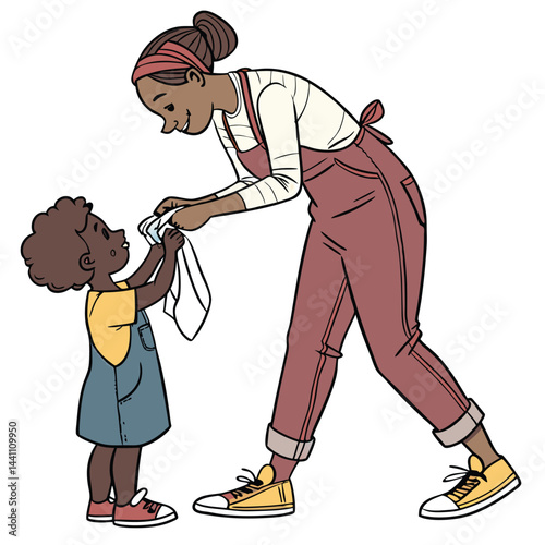 Mother and child dressing