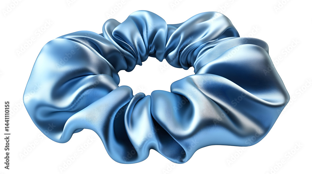 A blue silk scrunchie Isolated on White and Transparent Background PNG Image.