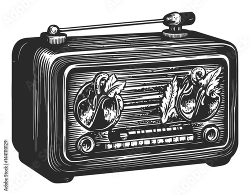 Vintage Hand-Drawn Illustration of Classic Retro Radio Design