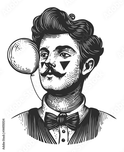 Vintage Hand-Drawn Illustration of a Circus Performer with Balloon