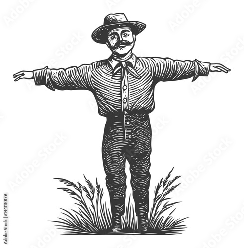 Vintage Hand-Drawn Illustration of a Classic Scarecrow Design