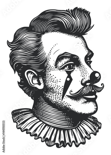 Vintage Hand-Drawn Illustration of a Classic Circus Clown Portrait