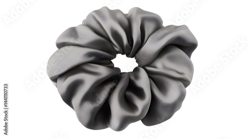 Obraz na płótnie Hair scrunchie as hair tie in beautiful dark gray color made out of satin fabric with white background, so elegant and fashionable. A great hair tie accessory for girls and women.
w salonie