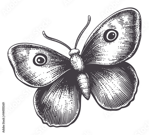 Vintage Hand Drawn Illustration of a Butterfly in Detailed Style