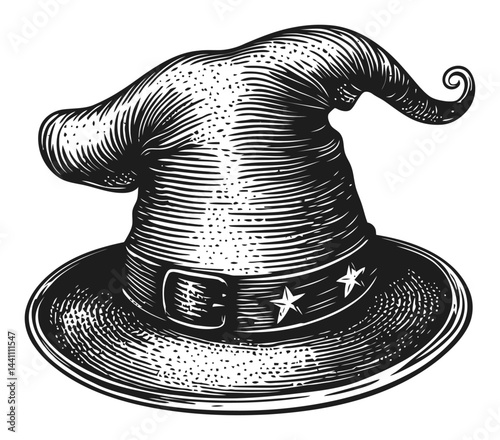 Vintage Hand-Drawn Illustration of a Wizard Hat Design