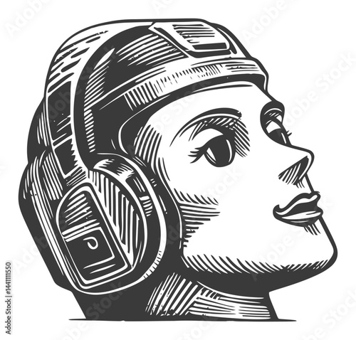 Vintage Hand-Drawn Illustration of a Person with Headphones