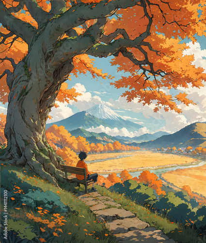 Orange tree on rocky cliff