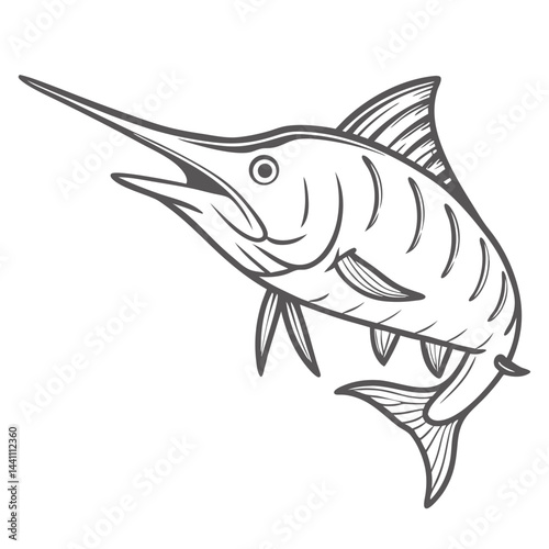 Stripped Marlin Outline Illustration, Kajikia Audax