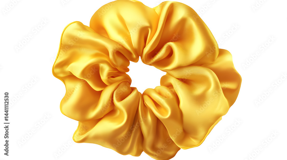A yellow silk scrunchie Isolated on White and Transparent Background PNG Image.