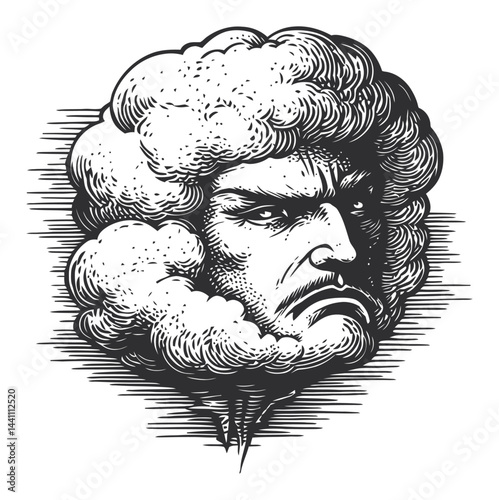 Vintage Hand-Drawn Illustration of a Discontented Man's Face