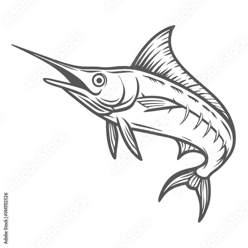 Black Marlin Line Art Illustration