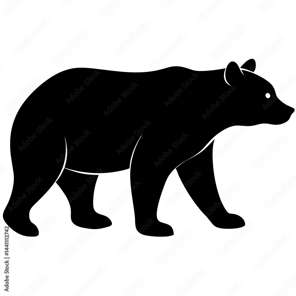 Fototapeta premium A black silhouette of a bear walking, shown in profile