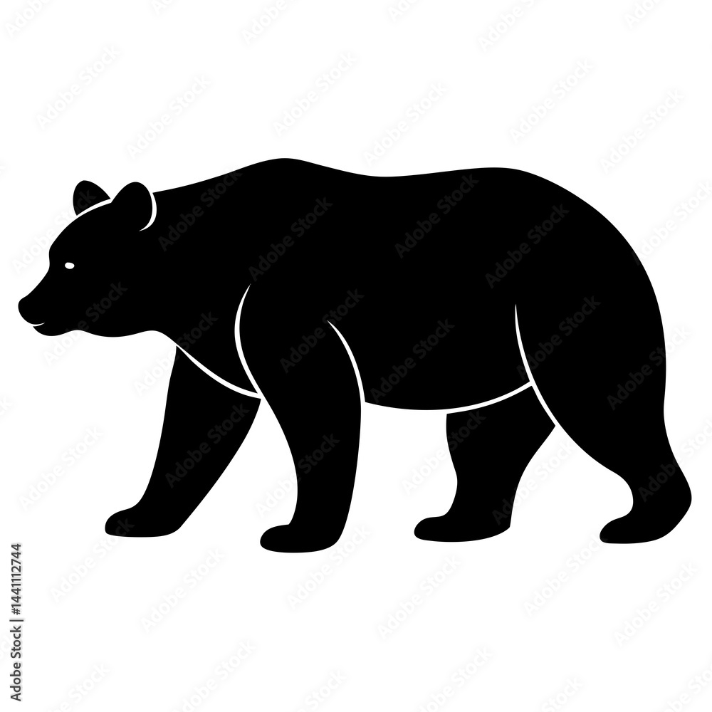 Fototapeta premium A black silhouette of a bear walking, shown in profile