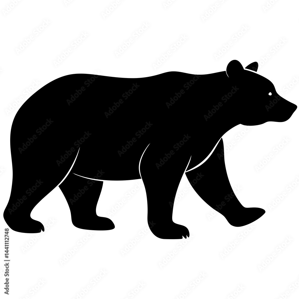 Fototapeta premium A black silhouette of a bear walking, shown in profile