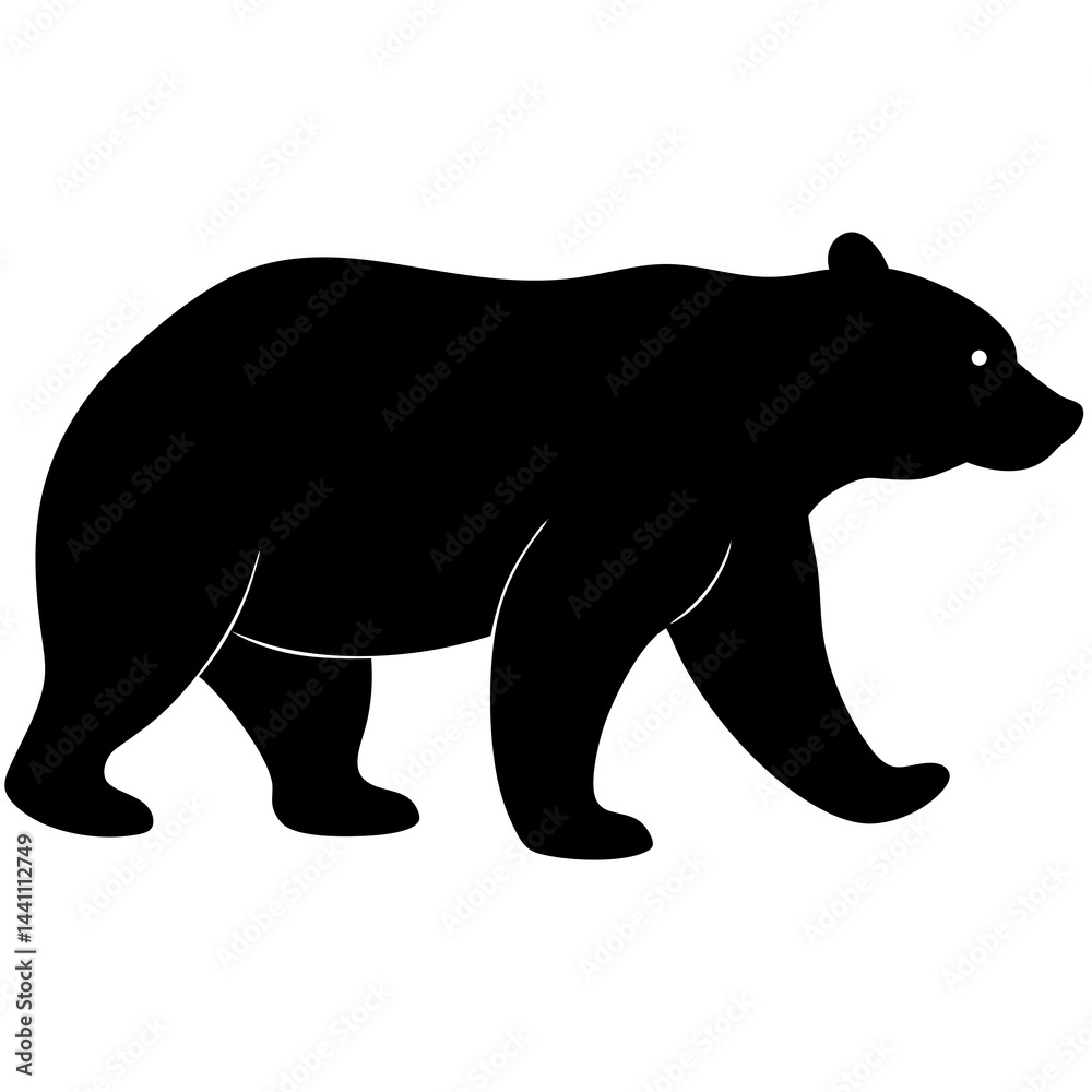 Fototapeta premium A black silhouette of a bear walking, shown in profile