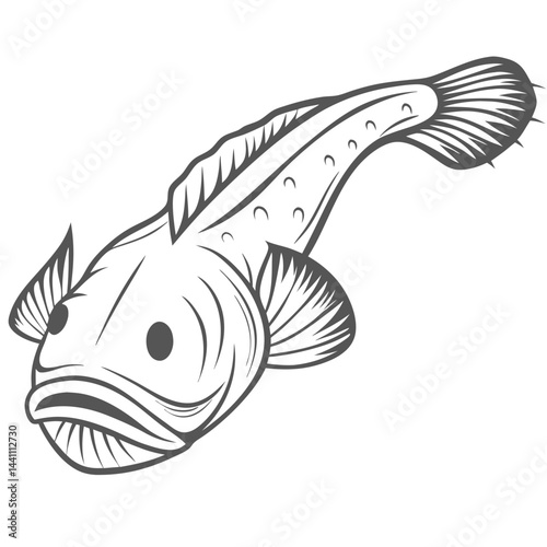 Monkfish Line Art, Lophius Americanus Illustration