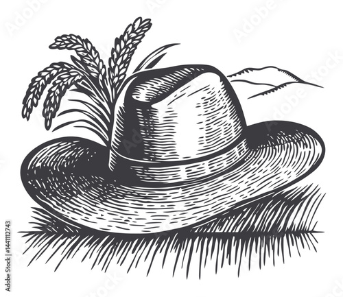 Vintage Hand-Drawn Illustration of a Classic Farmer's Hat