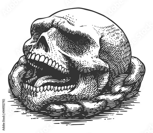 Vintage Hand-Drawn Illustration of a Skull with Chain Design