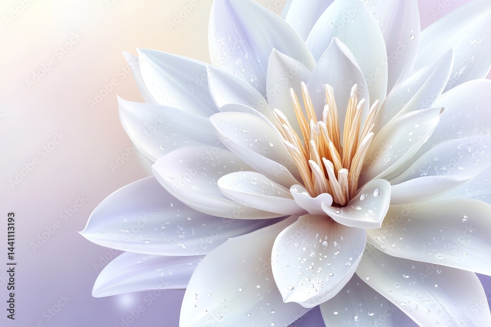 Fototapeta premium Close-up view of a delicate, luminous white lotus flower.