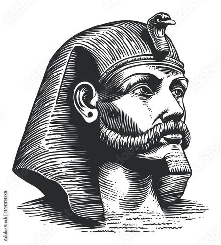 Vintage Hand-Drawn Illustration of an Ancient Egyptian Pharaoh