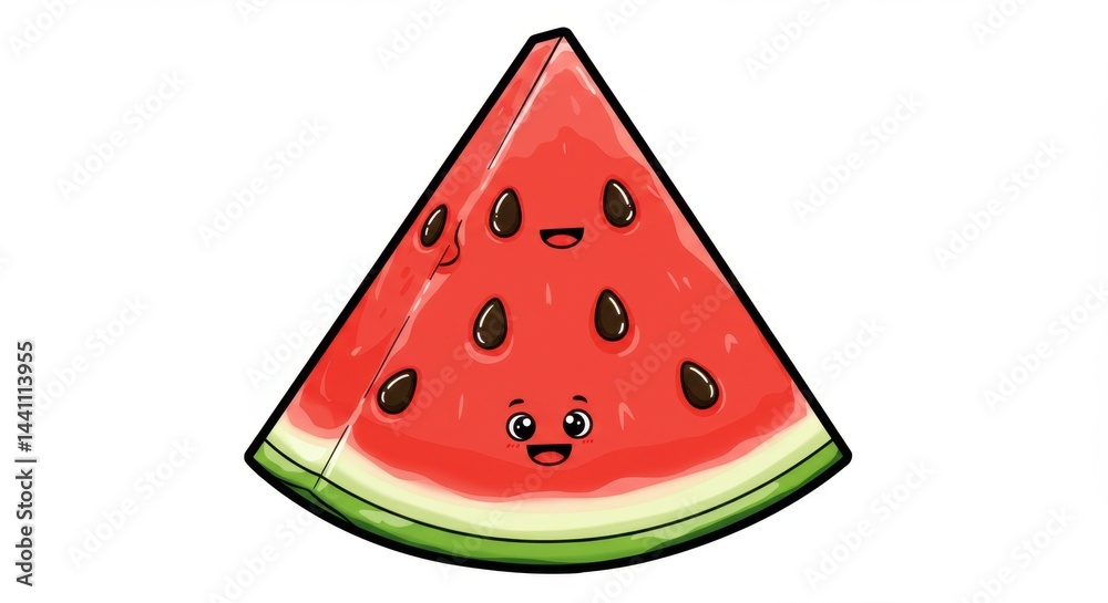 Cartoon Watermelon Slice with Smiling Seed Faces Cartoon Watermelon Slice with Smiling Seed Faces