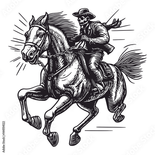 Vintage Hand-Drawn Illustration of a Cowboy Riding a Horse