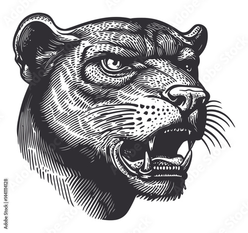 Vintage Hand-Drawn Panther Illustration with Detailed Features